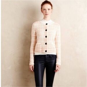 💞 Anthropologie Knitted & Knotted Vintage Boucle Plaid Cardigan Sweater